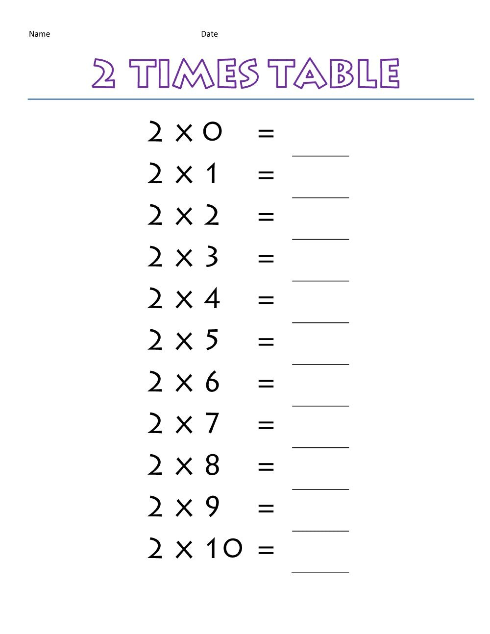 Printable Times Tables 2 Times Table Sheets 2X Table Worksheet Printable Printable Worksheets 