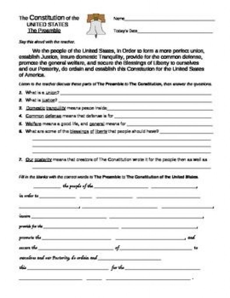 The Us Constitution Worksheet