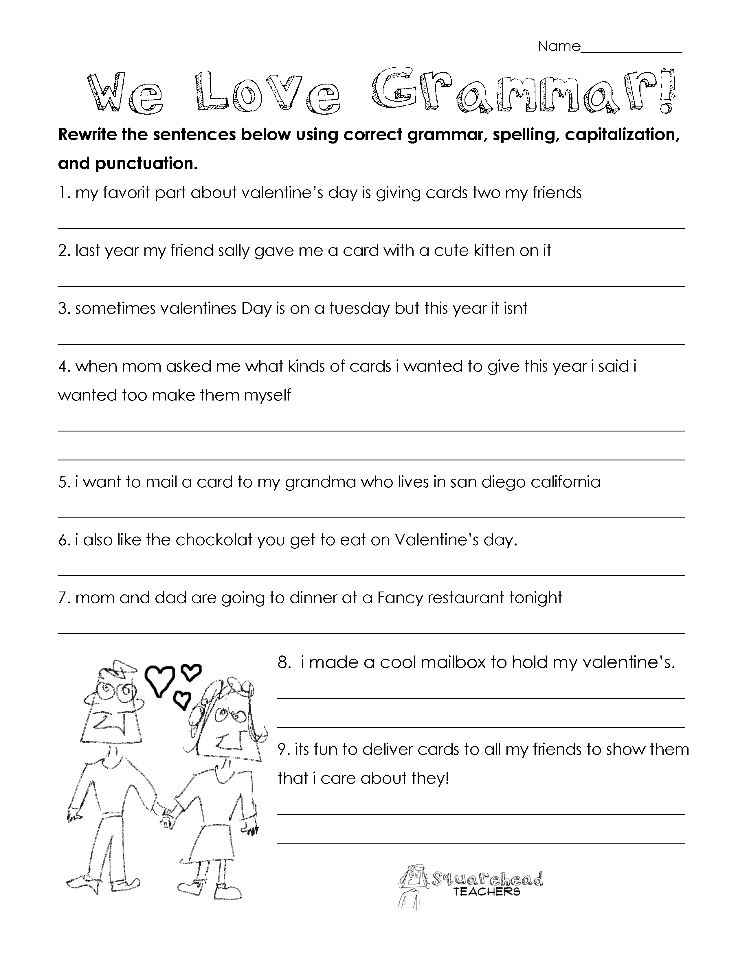 Valentine&amp;#039;s Day Grammar (Free Worksheet For 3Rd Grade And Up | Free Printable 9Th Grade Grammar Worksheets