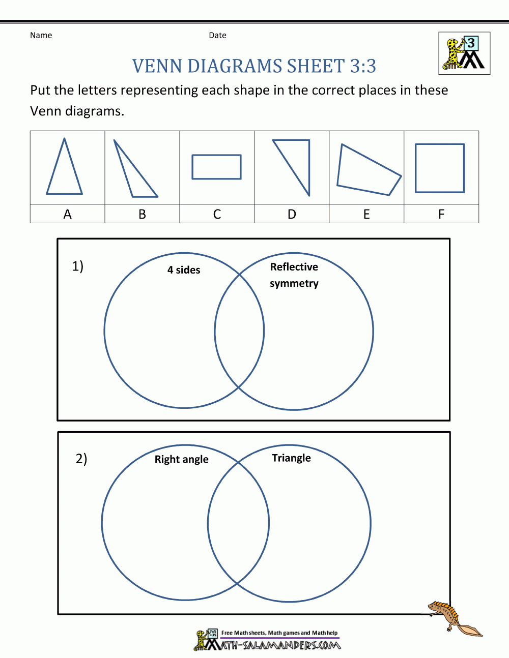 Venn Diagram Worksheets 3Rd Grade | Free Printable Venn Diagram Math Worksheets