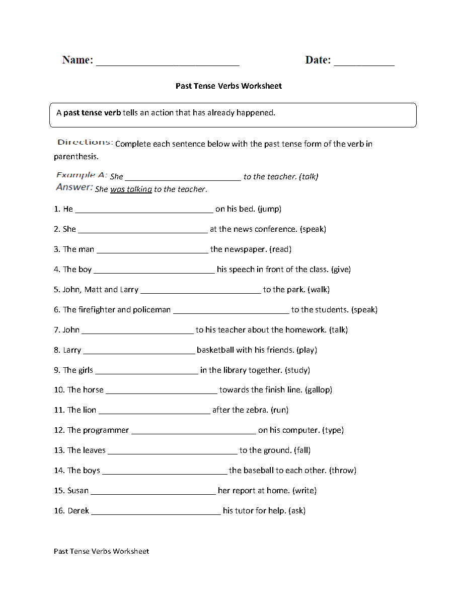 Verbs Worksheets | Verb Tenses Worksheets - Free Printable Past | Free Printable Worksheets On Verb Tenses