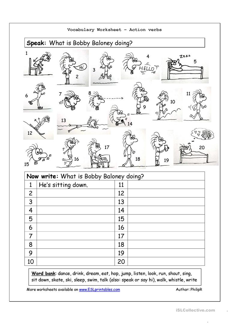 Vocabulary Matching Worksheet - Action Verbs Worksheet - Free Esl | Verb To Be Worksheets Printable