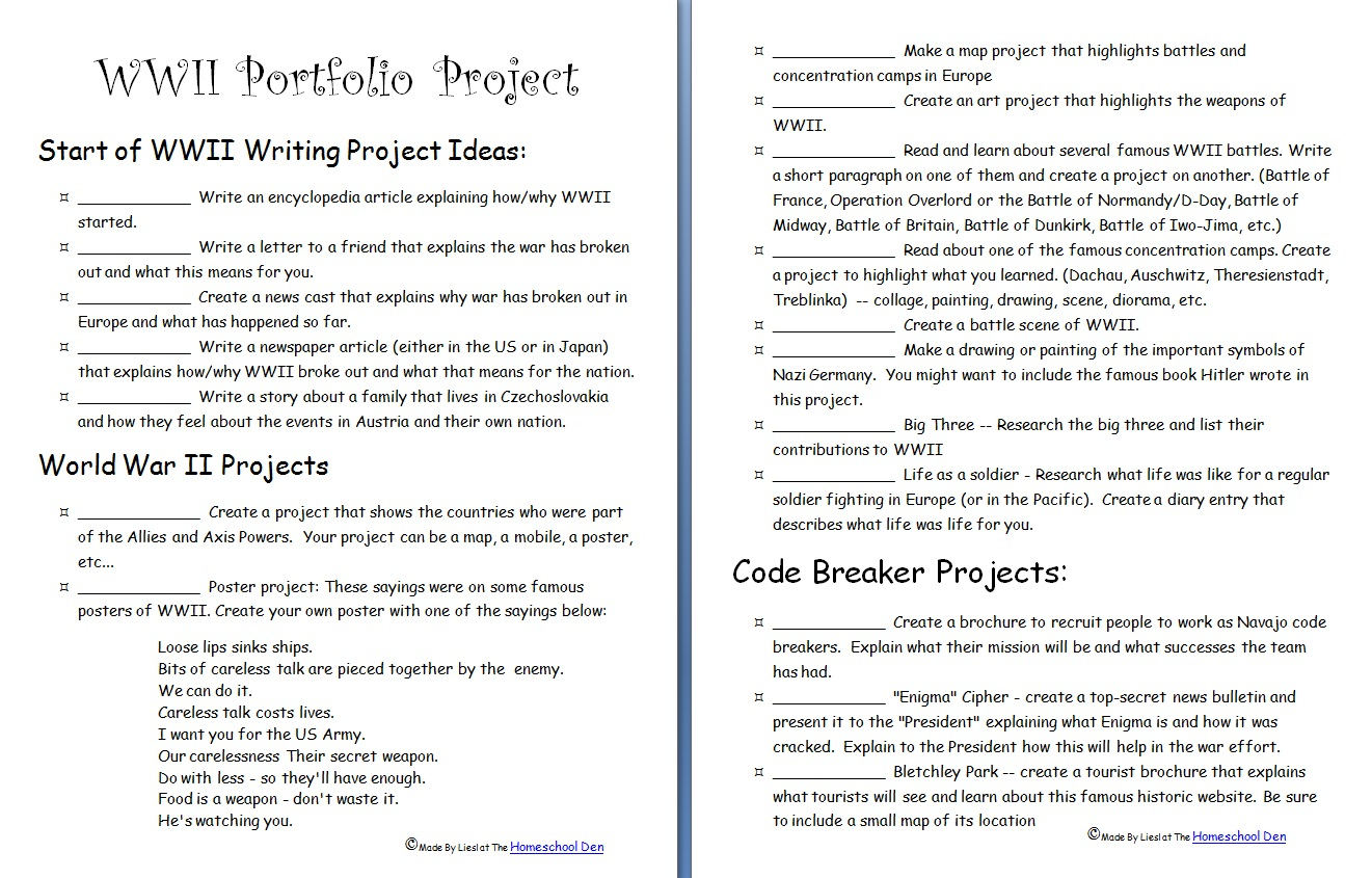 Wwii Portfolio Project - Homeschool Den | Wwii Printable Worksheets